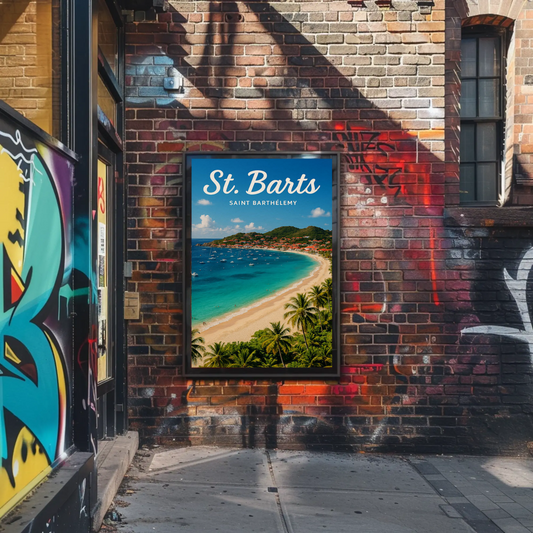 St Barts Caribbean Island Beach Coastline Travel Poster