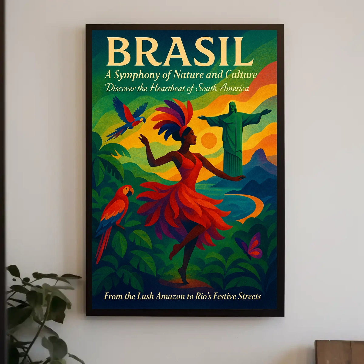 Brazil Culture and Nature Dance Parrots Christ The Redeemer Poster