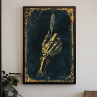 Skeletal Hand Feather Quill Artistic Gothic Style Poster
