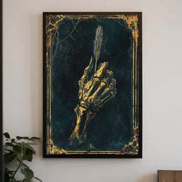 Skeletal Hand Feather Quill Artistic Gothic Style Poster