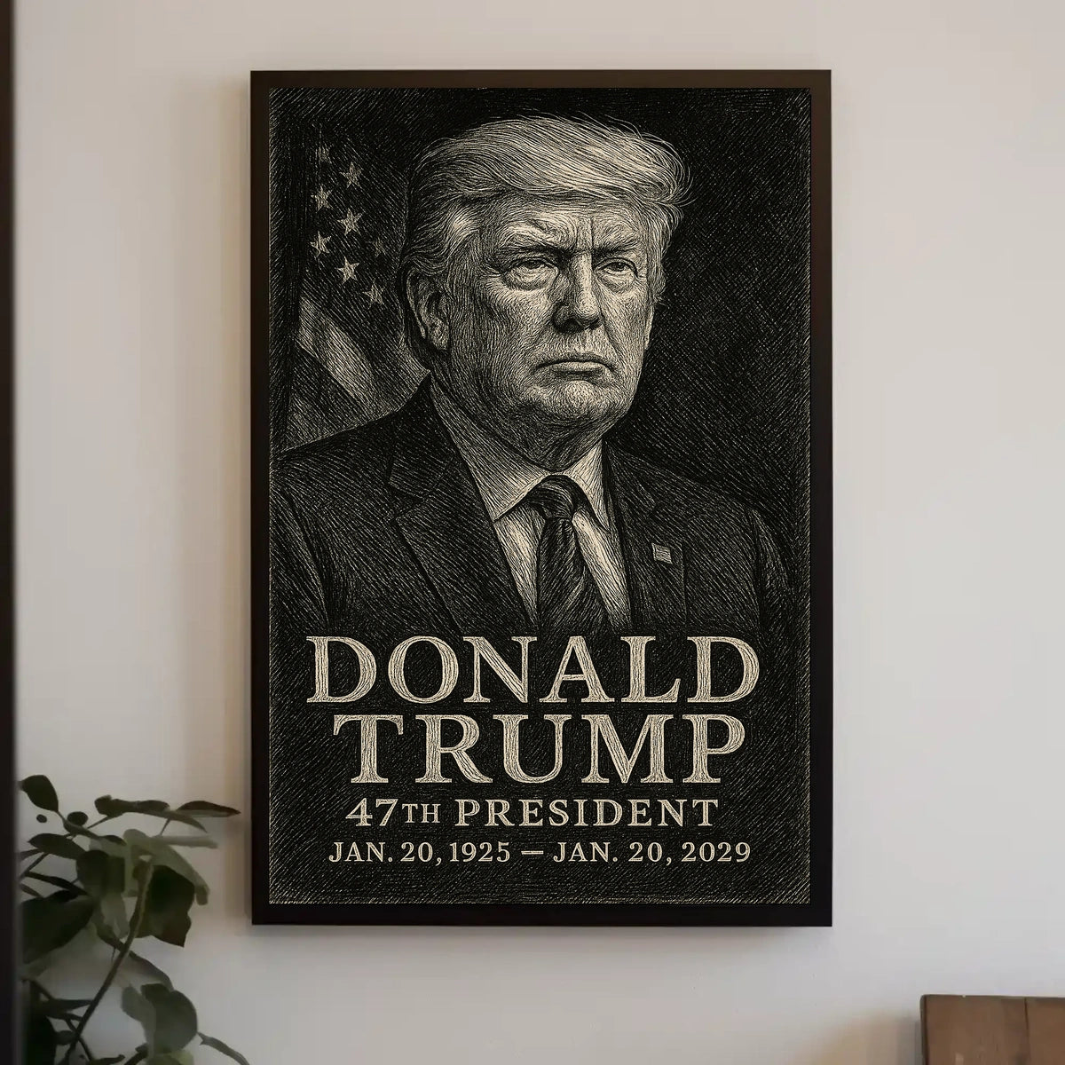 Donald Trump Presidential Leadership Vision Etching Art Style Patriotic Iconic Poster