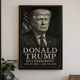 Donald Trump Presidential Leadership Vision Etching Art Style Patriotic Iconic Poster