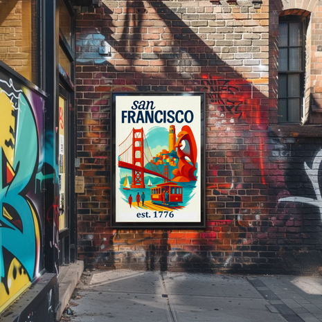 San Francisco Iconic Landmarks Illustrated Travel Poster