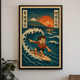 Surfing Adventure at Sunset Poster