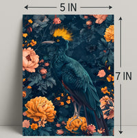 Vibrant Blue Bird with Floral Lush Animal Poster
