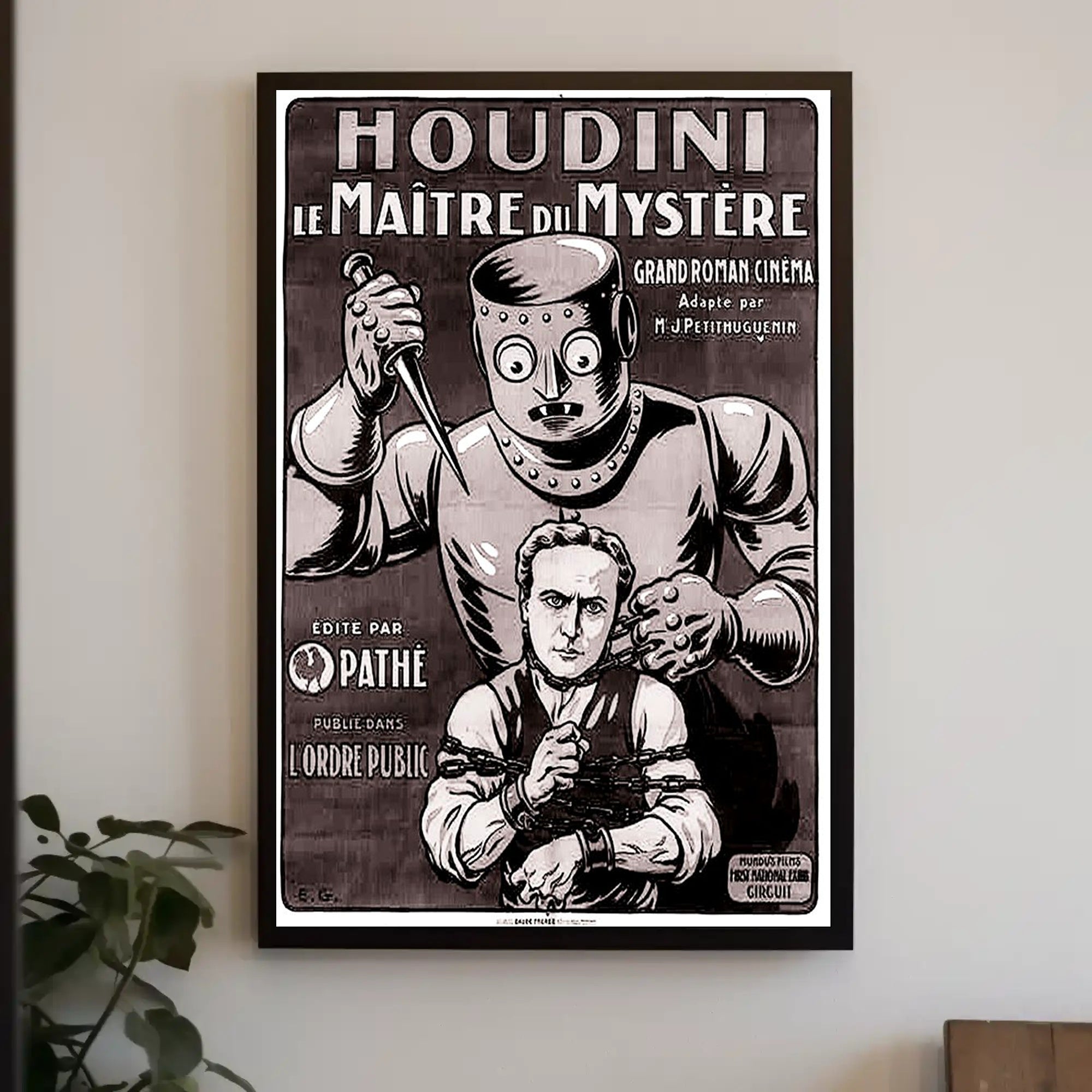 Houdini Robot Illusion: Vintage Suspense Movie Poster