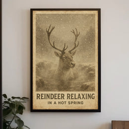 Reindeer Enjoying Hot Spring Vintage Animal Poster