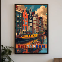 Amsterdam Scenic Canals Artistic Heritage Travel Poster