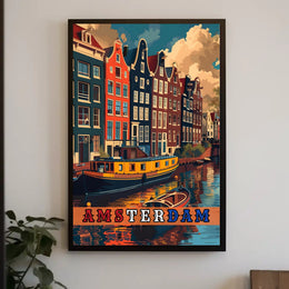 Amsterdam Scenic Canals Artistic Heritage Travel Poster
