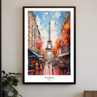 Eiffel Tower Paris Street Scene Romantic Urban Cityscape Poster PosterGoat