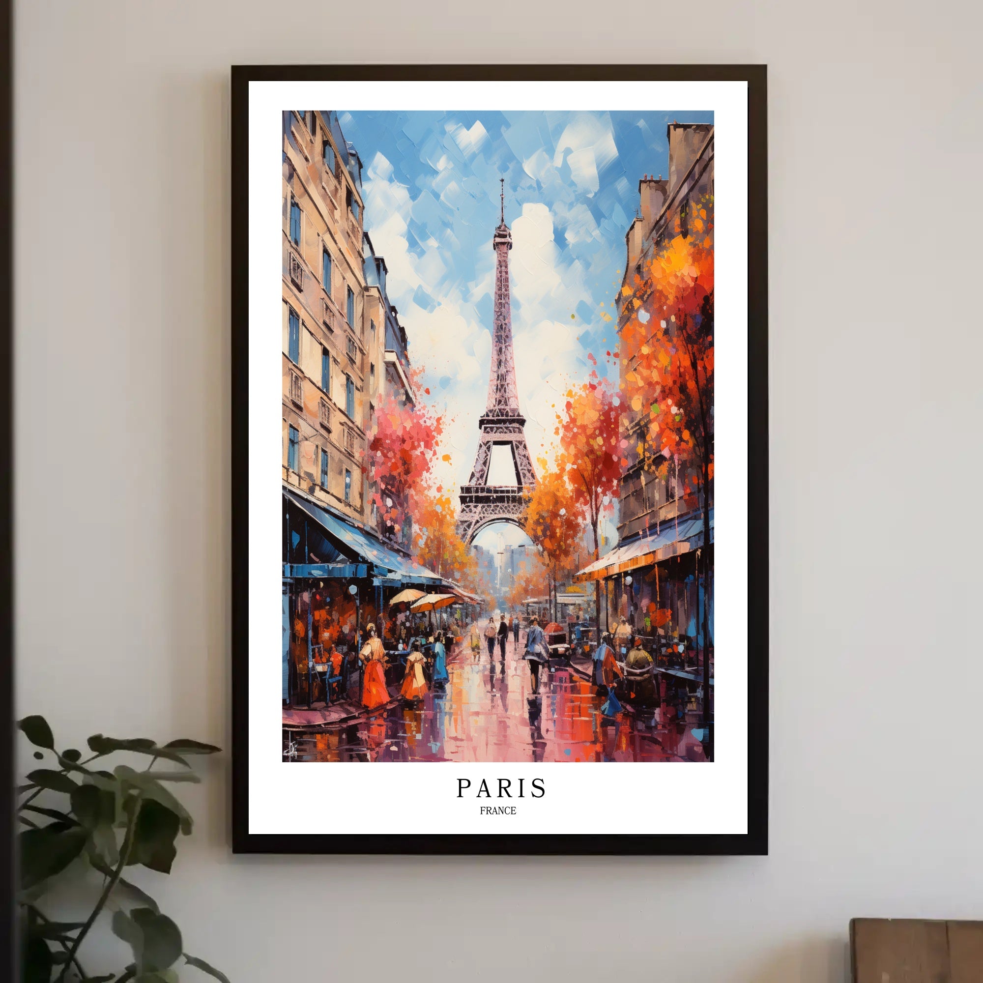 Eiffel Tower Paris Street Scene Romantic Urban Cityscape Poster PosterGoat