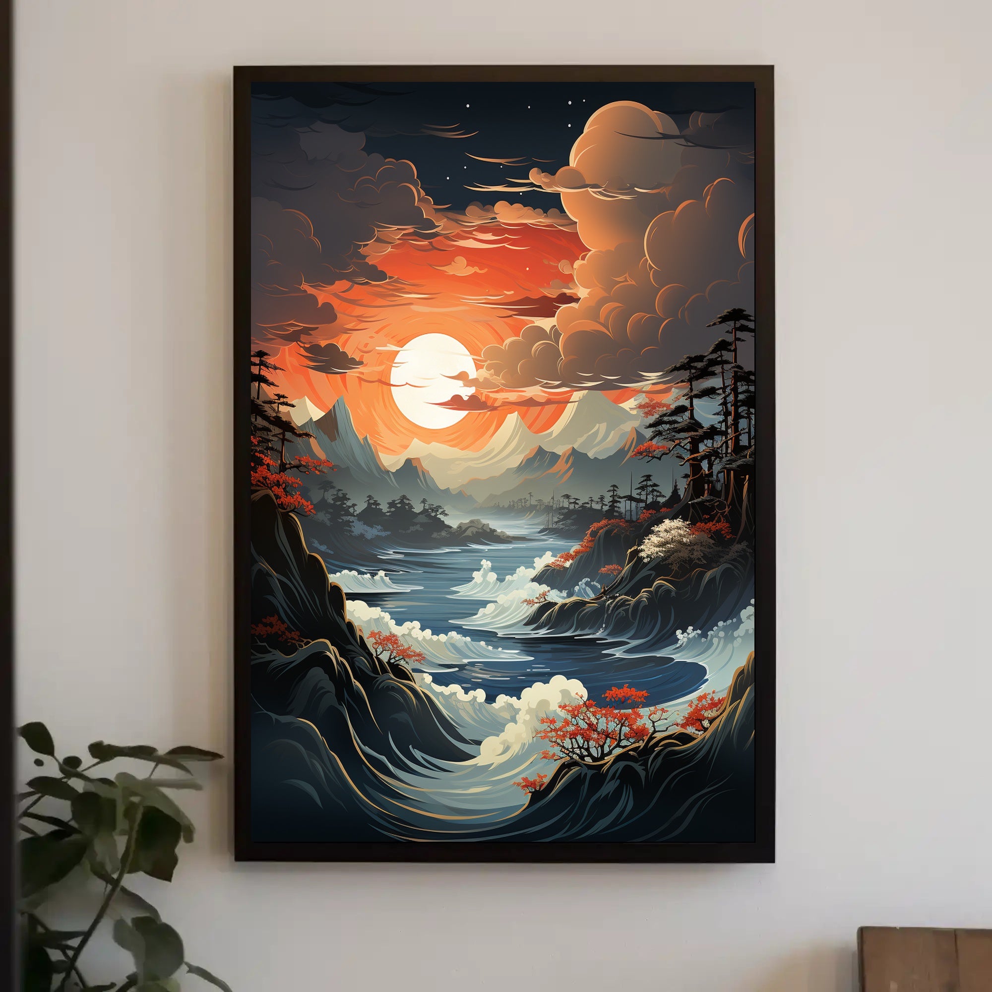 Serene Sunset Over Majestic Waters Poster PosterGoat