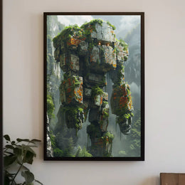 Futuristic Mech in Nature Reclamation Sci-Fi Poster