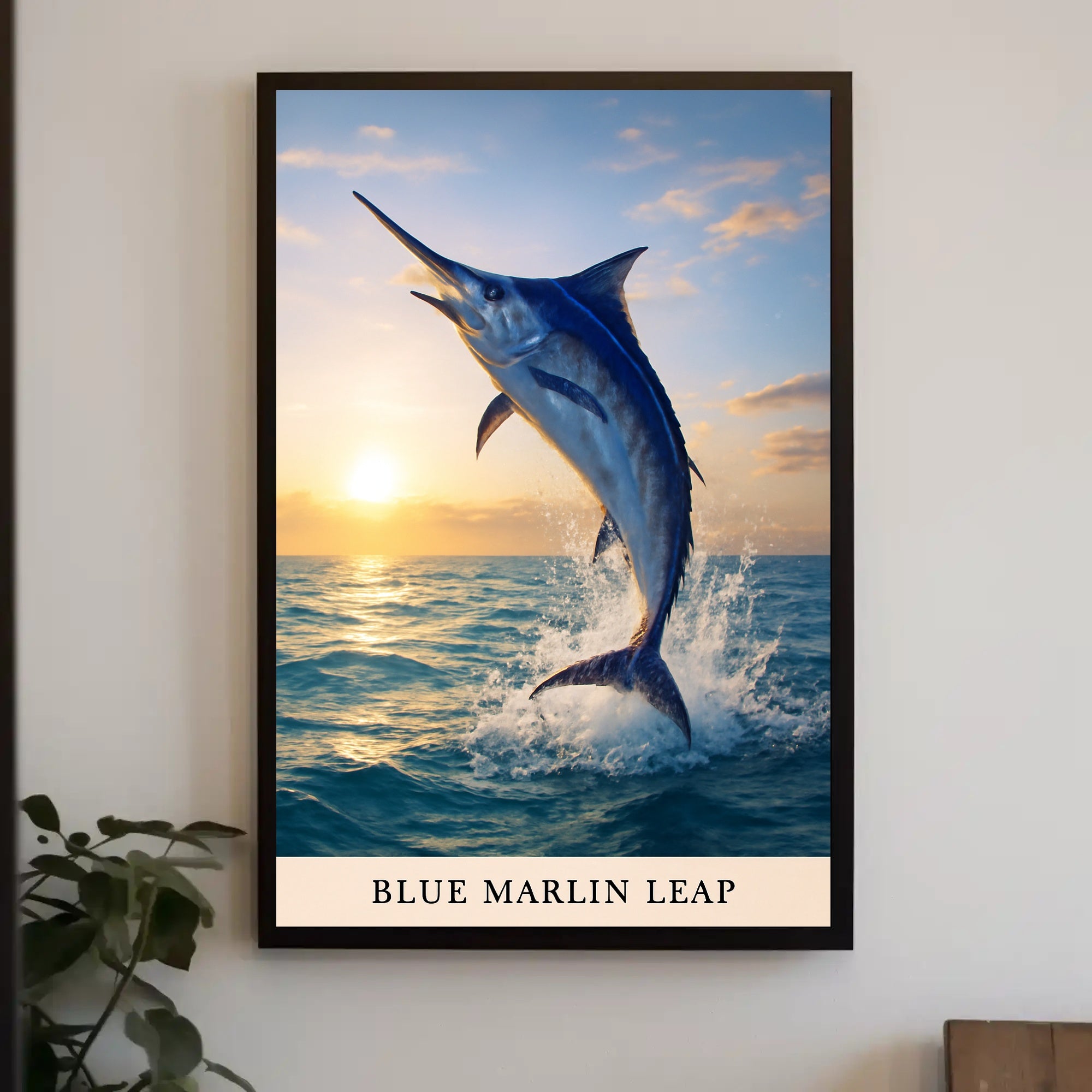 Blue Marlin Leap Poster PosterGoat