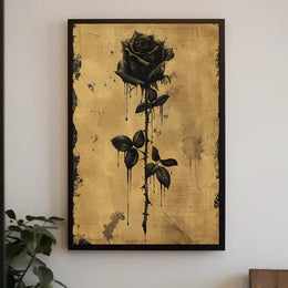 Black Rose Ink Dripping Gothic Art Poster PosterGoat