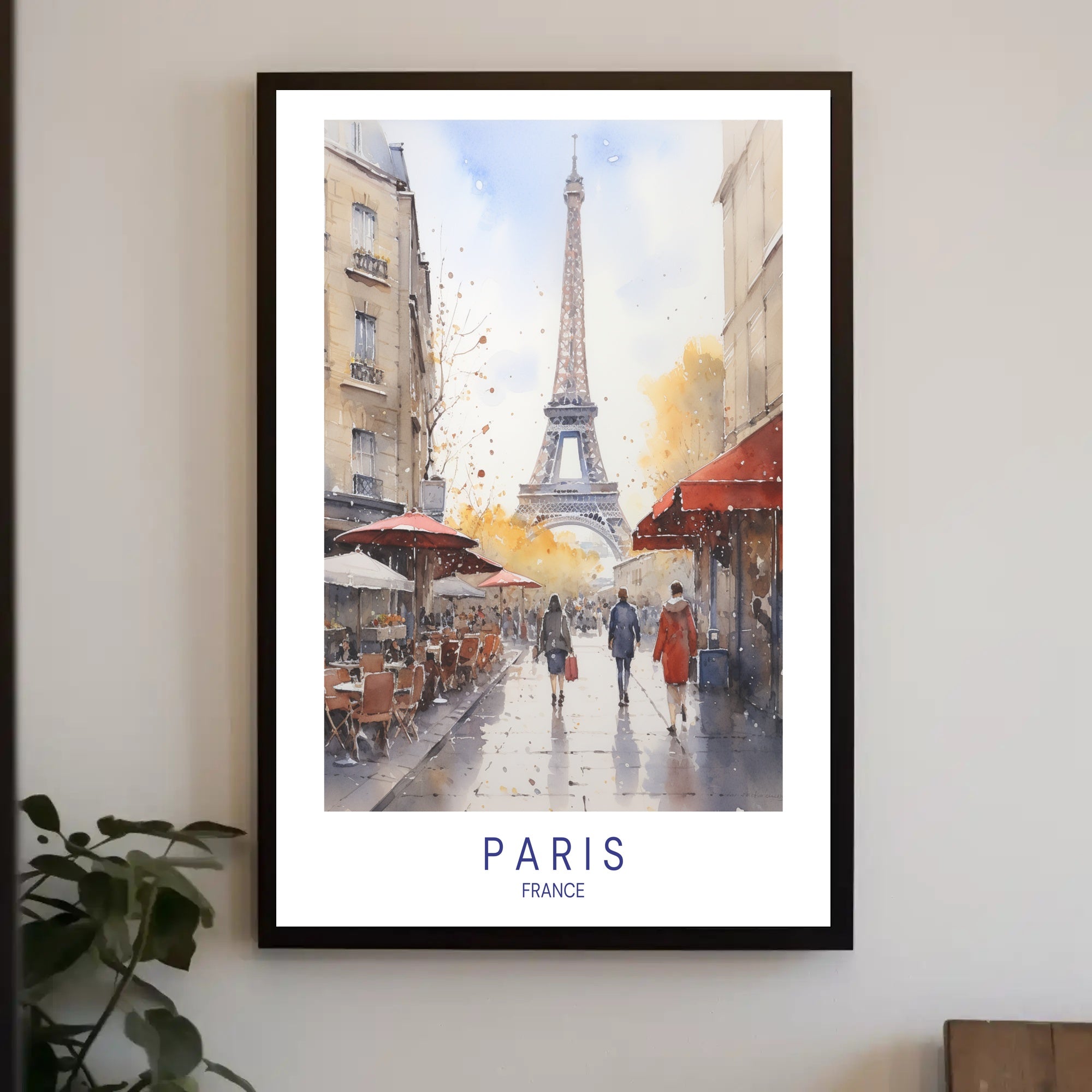 Parisian Autumn Stroll: Watercolor Urban or Cityscape Poster PosterGoat