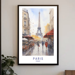 Parisian Autumn Stroll: Watercolor Urban or Cityscape Poster PosterGoat