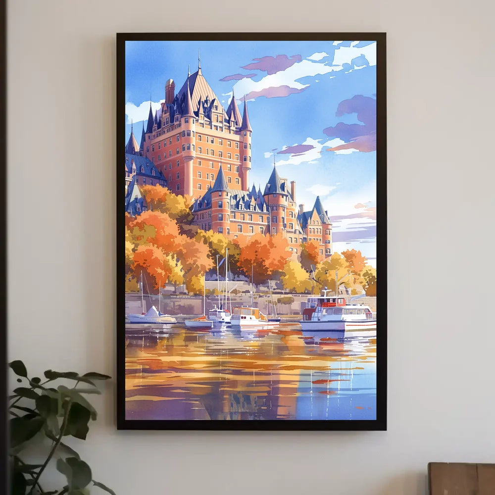 Historic Castle and Waterfront Autumn Art Poster