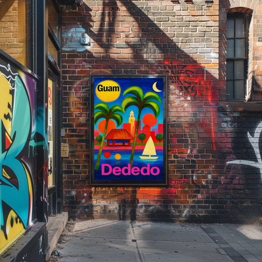 Dededo Guam Colorful Skyline Moonlight Travel Poster