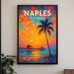 Naples Florida Sunset Poster Coastal Wall Art 18x24
