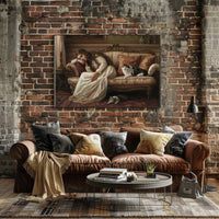 Serene Vintage Woman with Cats in Classic Interior