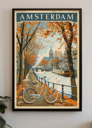 Amsterdam Autumn Canal Vintage Travel Art Poster