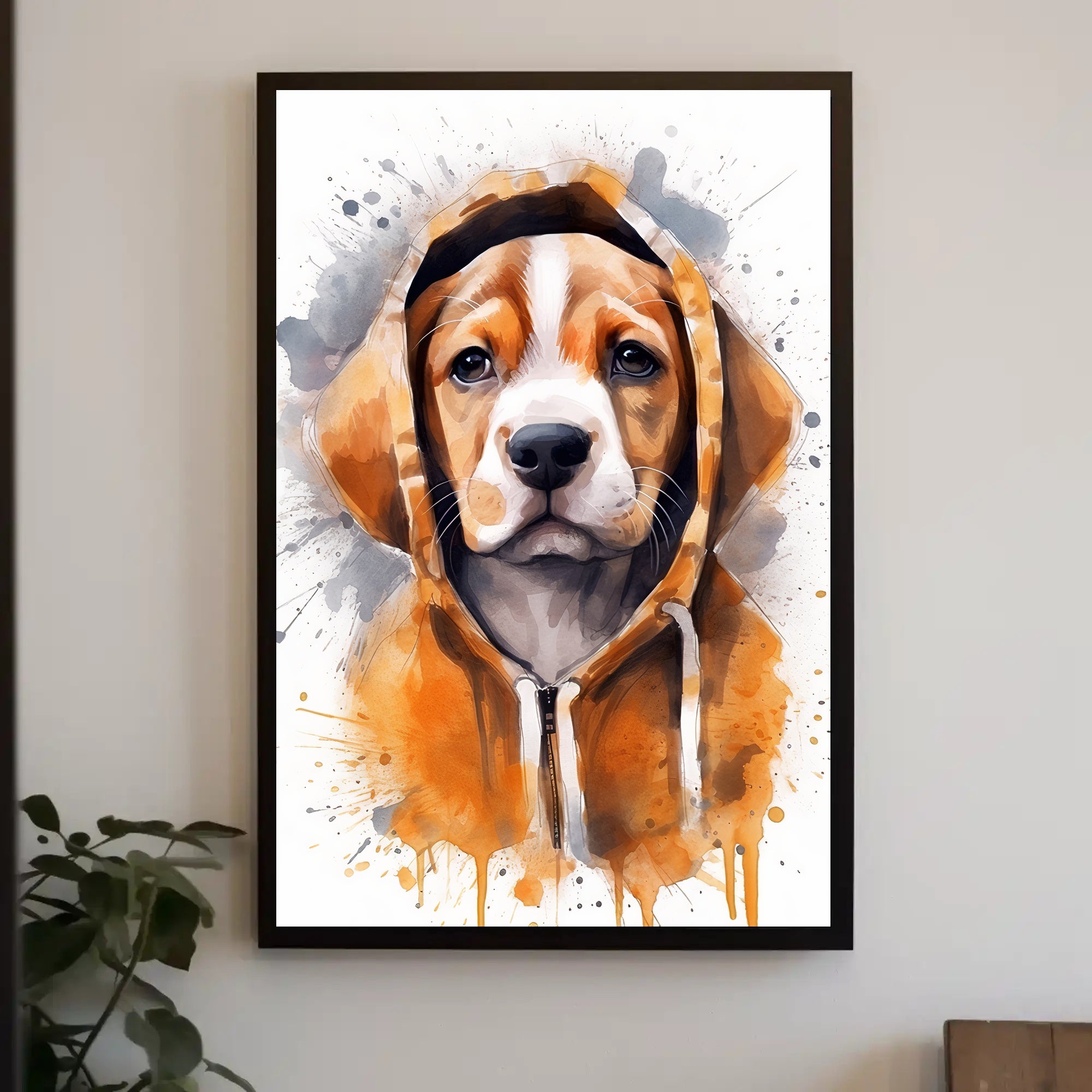 Hoodie Pup Watercolor Poster Print Wall Art