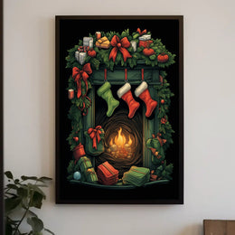 Festive Fireplace Holiday Scene Poster