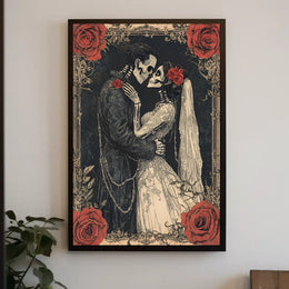 Skeleton Wedding Embrace: Romantic Cultural or Heritage Poster
