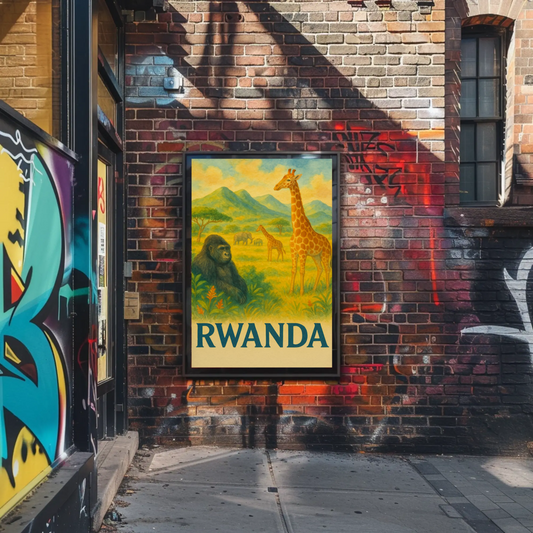 Rwanda Safari Animals Valley Scene Travel Poster