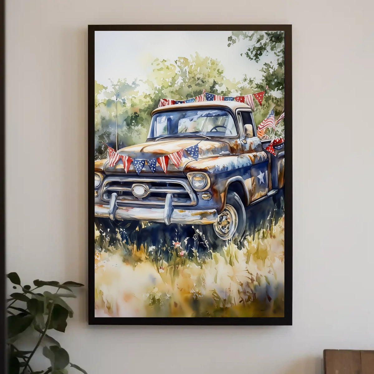pickup truck parked in a sunny field Poster