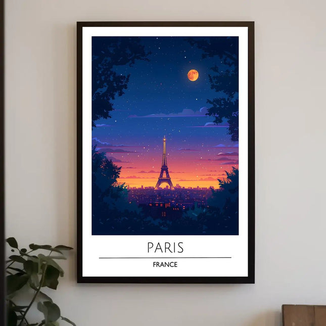 Eiffel Tower Twilight Scene Paris Travel Poster