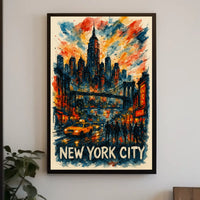 New York City Skyline Watercolor Poster Abstract Wall Art