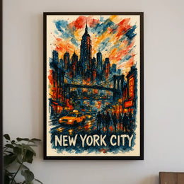 New York City Skyline Watercolor Poster Abstract Wall Art