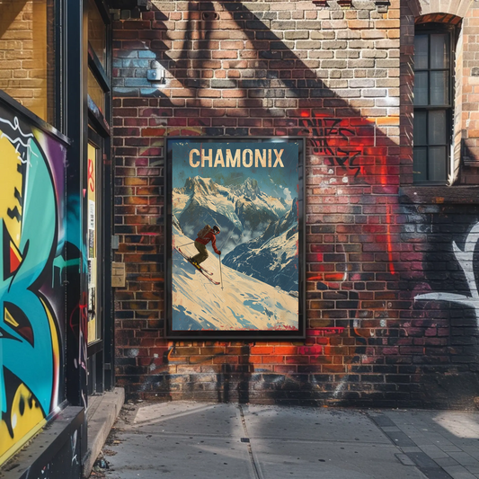 Chamonix France Skier Mountain Slope Adventure Alps Travel Poster
