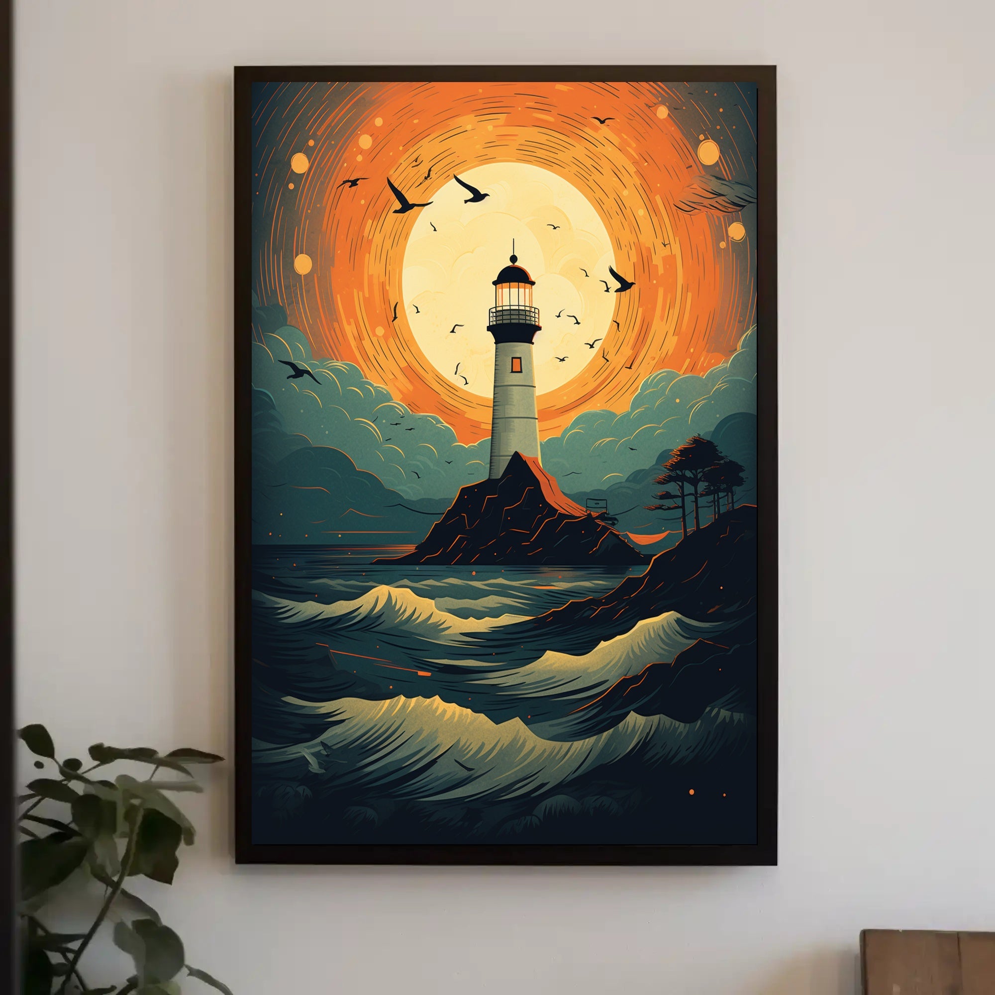 Lighthouse At Sunset Poster PosterGoat