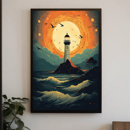 Lighthouse At Sunset Poster PosterGoat