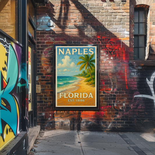 Naples Florida Sunny Beach Palm Trees Coast Travel Poster