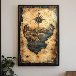 Vintage Explorer's Map with Compass Rose Fantasy or Mythology Poster