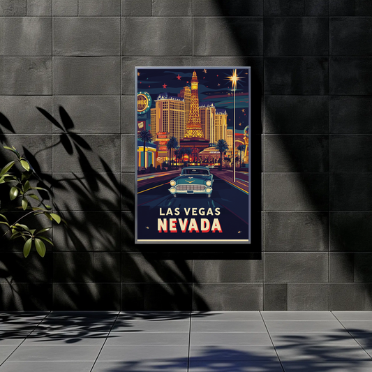 Vintage Poster Las Vegas Retro Strip Car
