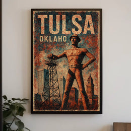 Golden Driller Tulsa Vintage Americana Poster