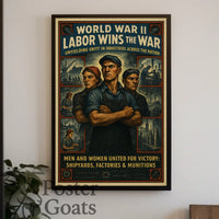 WWII Industrial Workforce Unity Vintage WWII Poster