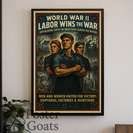 WWII Industrial Workforce Unity Vintage WWII Poster