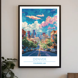 Denver Skyline Vibrance: Modern Urban Cityscape Poster