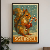 Geometric Squirrel with Candy Cane Poster