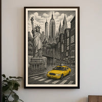 New York City Night Skyline Poster Vintage Wall Art