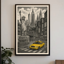 New York City Night Skyline Poster Vintage Wall Art