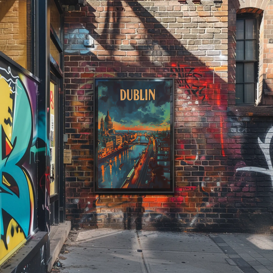 Evening Lights Of Dublin Ireland Travel Poster