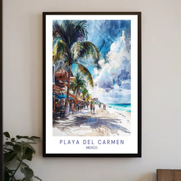 Vibrant Beach Scene in Playa del Carmen Travel Poster PosterGoat