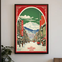 Stylized Sapporo Cityscape Poster Wall Art Print